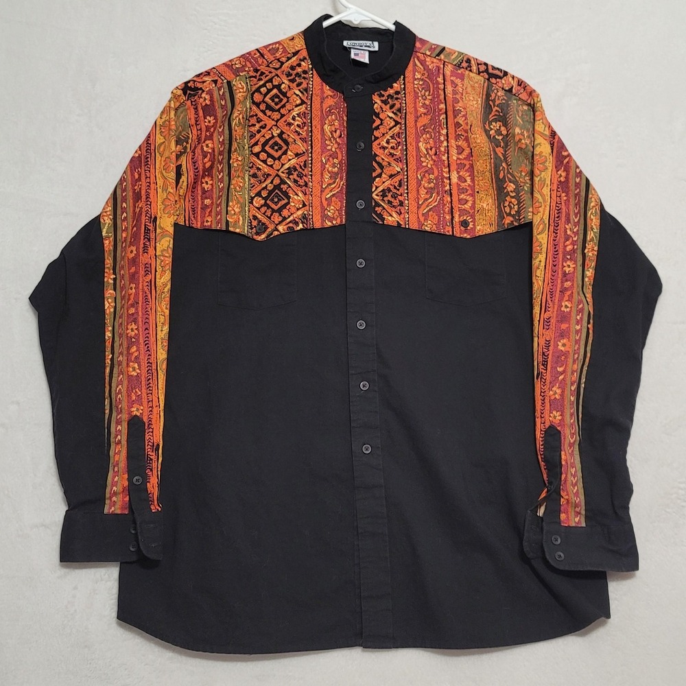 Cowboys Only Shirt Mens 2XL Black Southwest Western Aztec Print Cotton USA Made